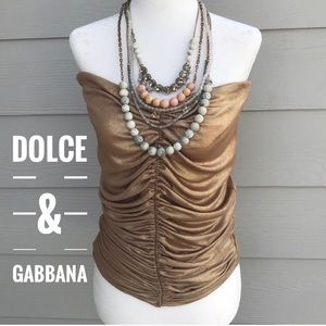 Dolce & Gabbana Top Shimmer Gold Tube Strapless